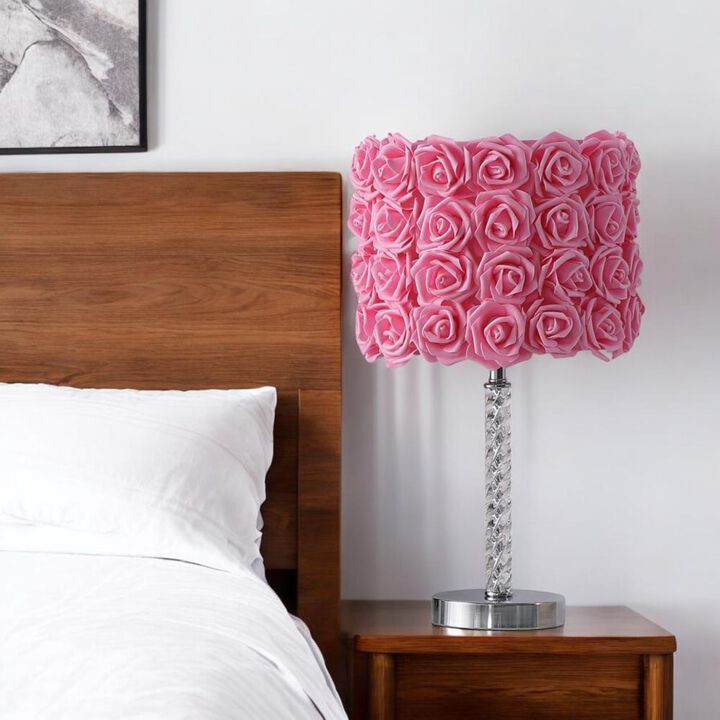Hivvago 18” Pink Roses Acrylic And Metal Table Lamp