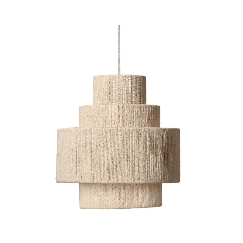 113 Inch Pendant Chandelier, 3 Tier Design, Beige Cotton Rope, Iron Frame - Benzara