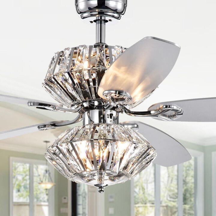 Warehouse of Tiffany CFL8366REMOCHD 52 in. Makore Dual Lamp Lighted Ceiling Fan with Crystal Shades, Chrome