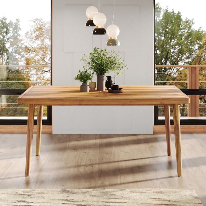 Acacia Wood Outdoor Dining Tables, Weather-resistant Slatted Tabletop Dining Tables With Tapered Leg