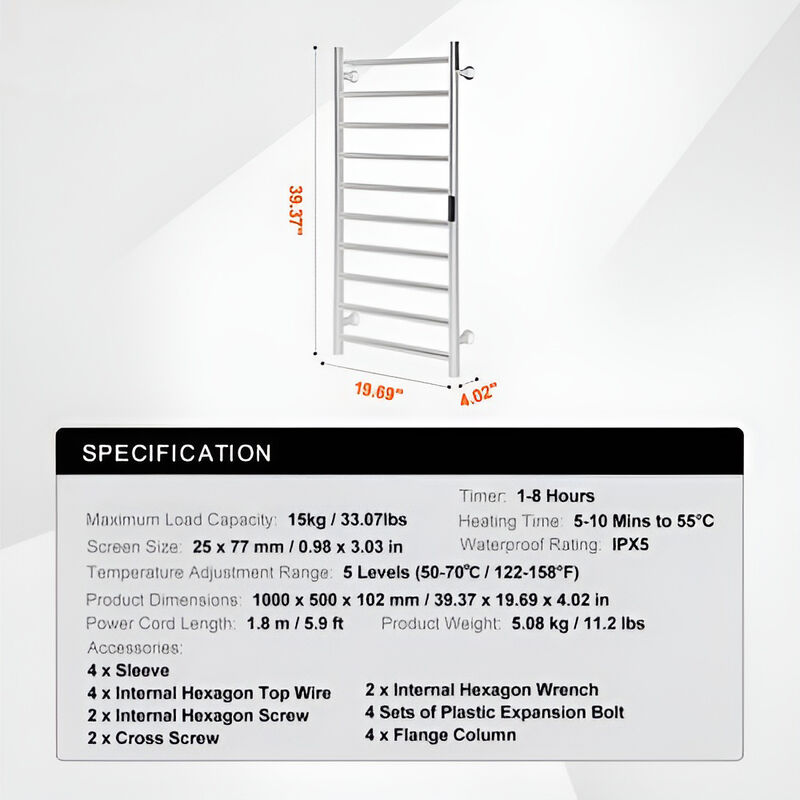 Wall Mounted Towel Rack with 10 Bars for Fast Heating and Drying in Bathroom