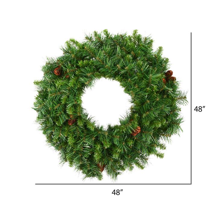 Vickerman 48" Cheyenne Pine Artificial Christmas Wreath with 450 PVC Tips - Indoor and Outdoor Use- Seasonal Holiday Decor - Featuring Pinecones for a Realistic Look
