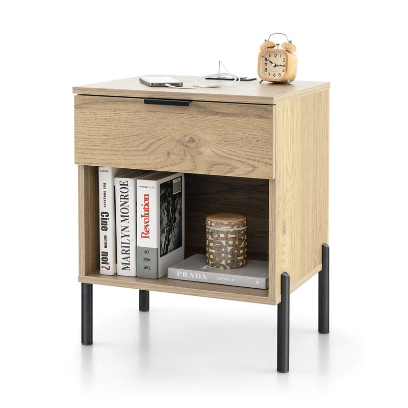 Modern Nightstand with Charging Station-Natural image number 0