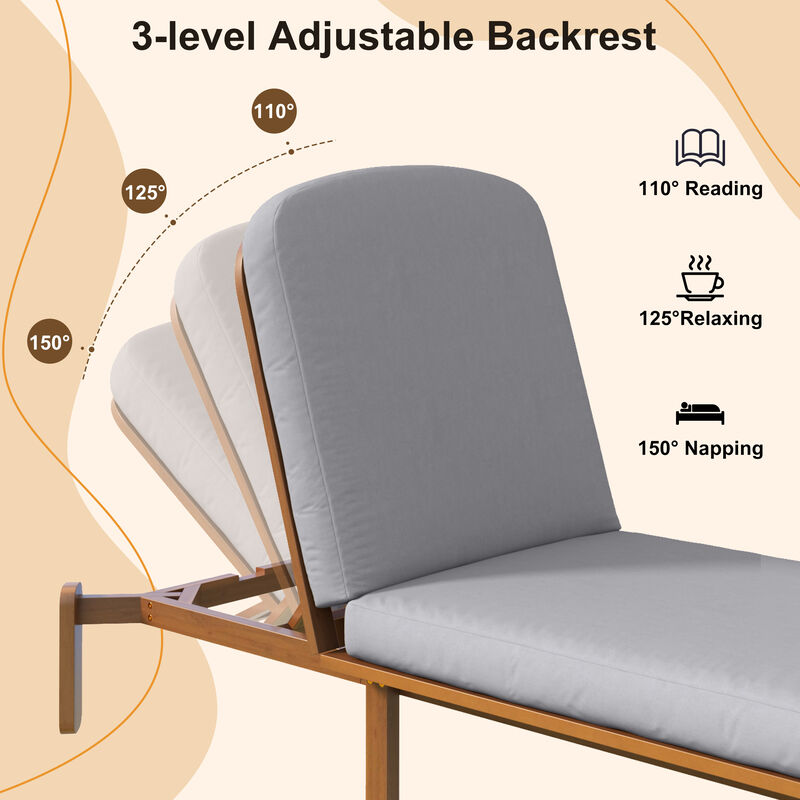 Merax Acacia Wood Adjustable Outdoor Chaise Lounge with Thick UV-Resistant Cushion image number 4