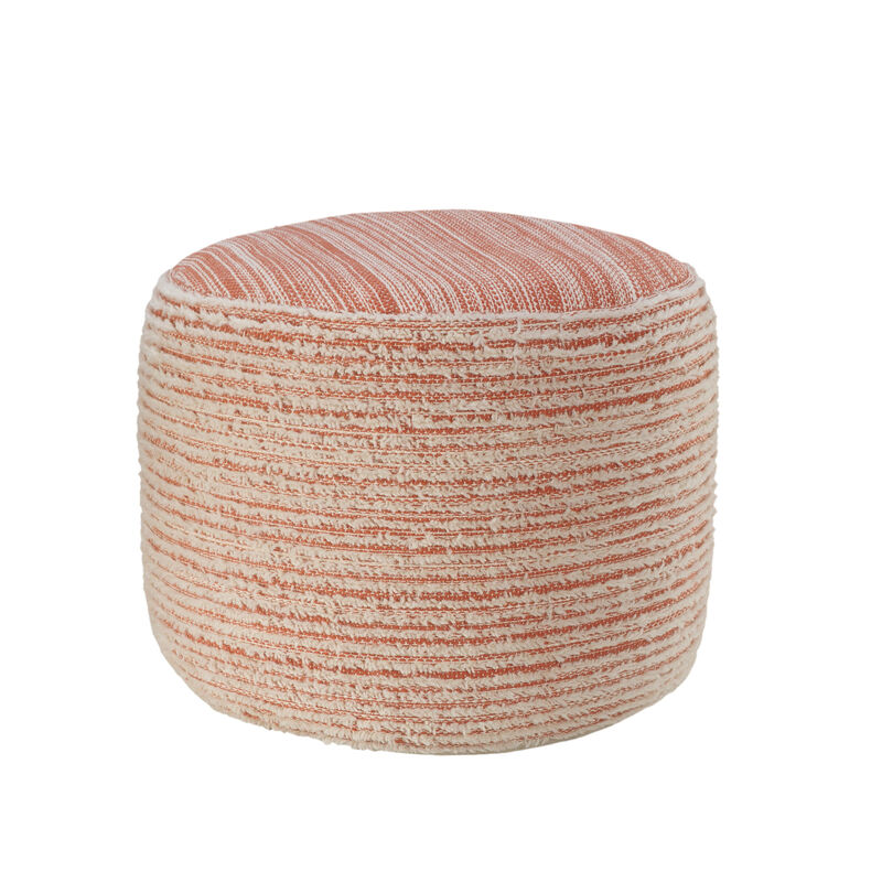 Durable Fabric Cylinder Striped Pouf Ottoman – Accent Floor Cushion for Living Room