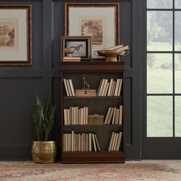 Liberty Furniture Stepped Bookcase Wall Home Office 4 PcSet Adjustable Shelves - Cognac Wood Frame