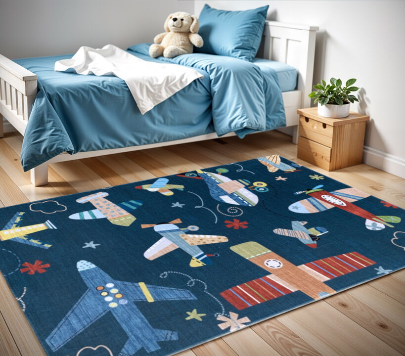 HomeRoots Juvenile Airplanes Youthful Area Rug