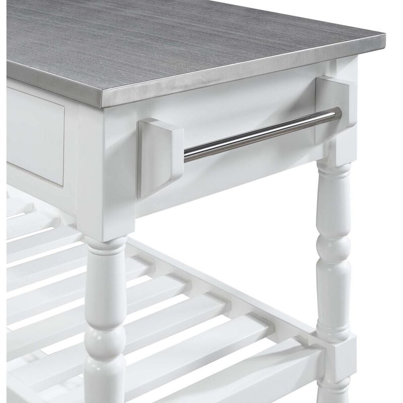 Convenience Concepts French Country 3 Tier Stainless Steel Kitchen Cart with Drawers