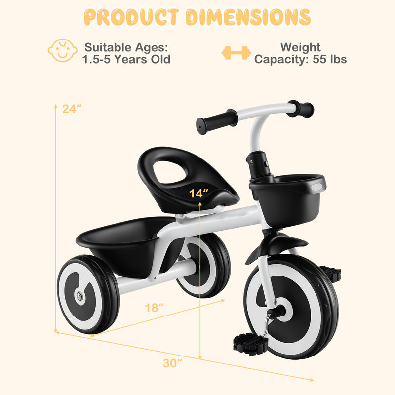 Toddler Tricycle with Adjustable Seat and Dual Storage Baskets for Park and Yard image number 2