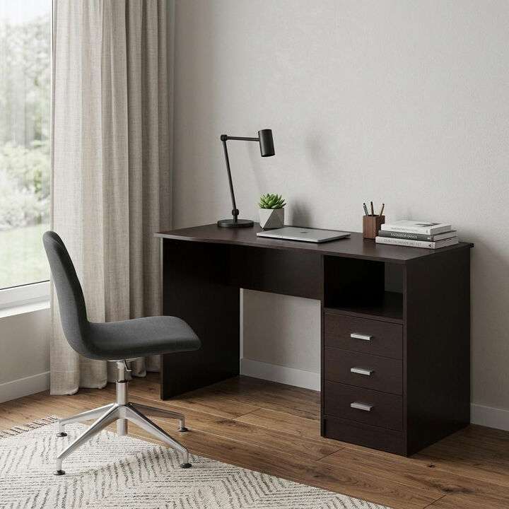 HomeRoots 51" Gray Wood Pedestal Computer Desk With Three Drawers