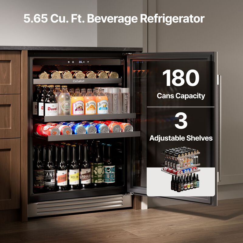 Beverage Refrigerator Cooler,24 inch 180 Cans Beverage Fridge, 34-54 ℉,Built-in Beverage Cooler ,3 Color LED image number 1