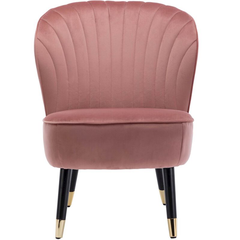 Omax Decor Jane Modern Wood and Velvet Fabric Upholstered Accent Chair in Pink