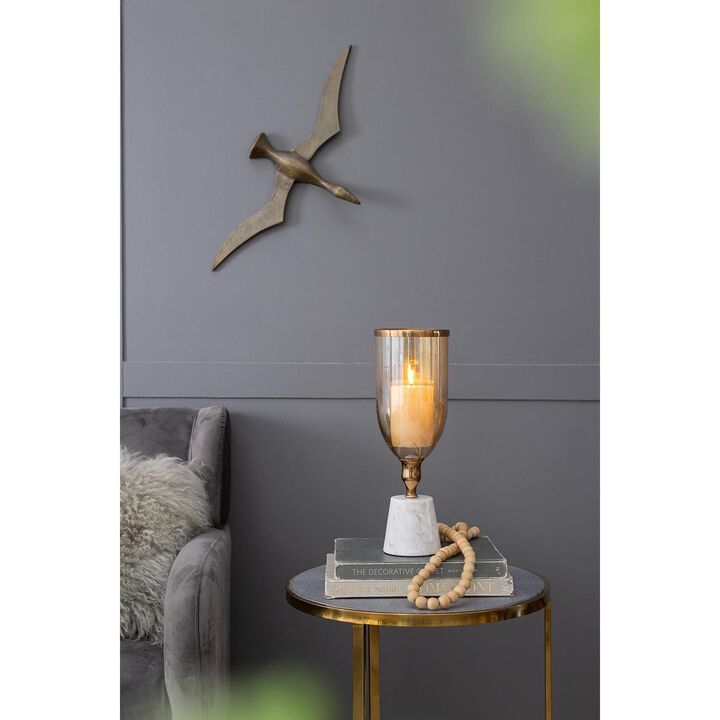 HomeRoots 16" Gold And White Glass And Marble Table Vase