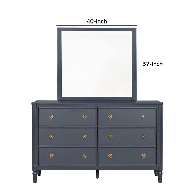 Alta Dresser Mirror, Subtle French Design, Blue Solid Wood, 40 Inch