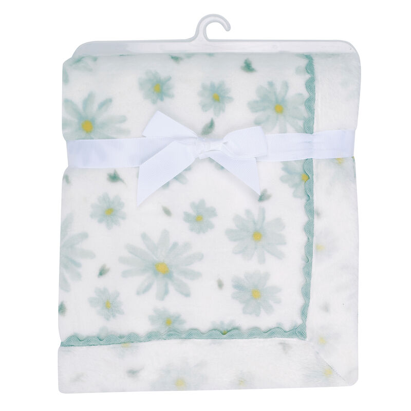 Lambs & Ivy Sweet Daisy White/Blue Floral Soft Luxury Fleece Baby Blanket