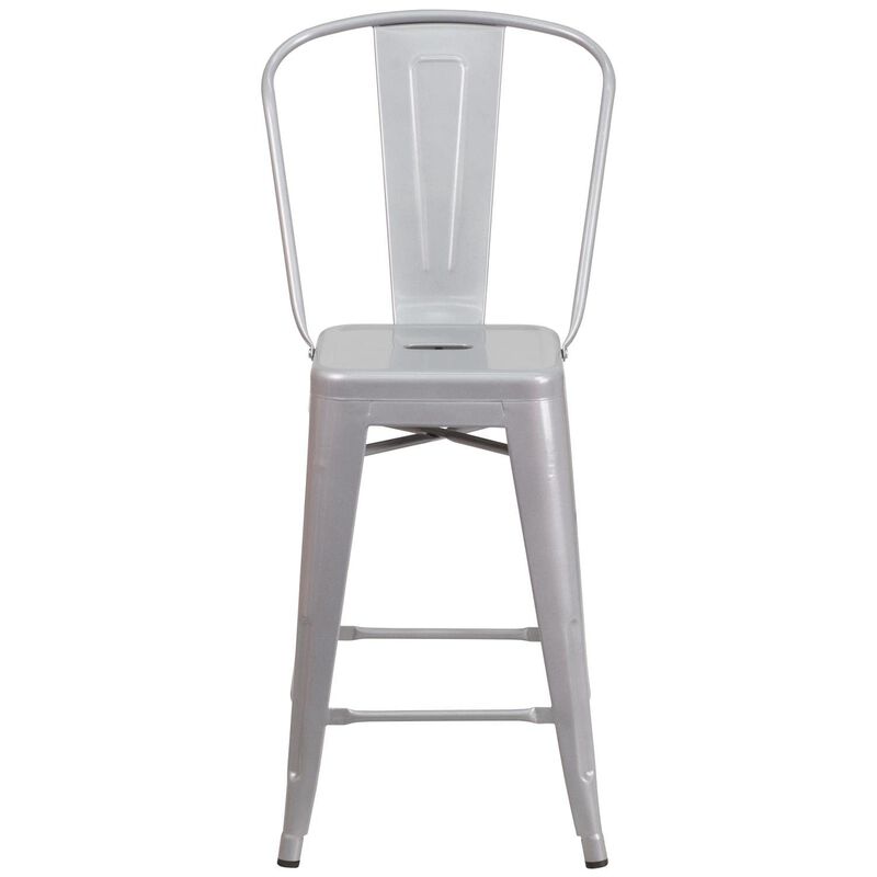Flash Furniture Commercial Grade 24" High Silver Metal Indoor-Outdoor Counter Height Stool with Removable Back image number 3