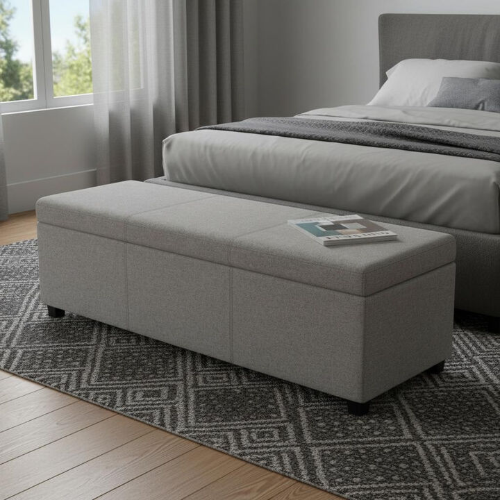 HomeRoots 54" Fawn and Dark Brown Faux Linen and Solid Wood Upholstered Storage Bench With Flip Top