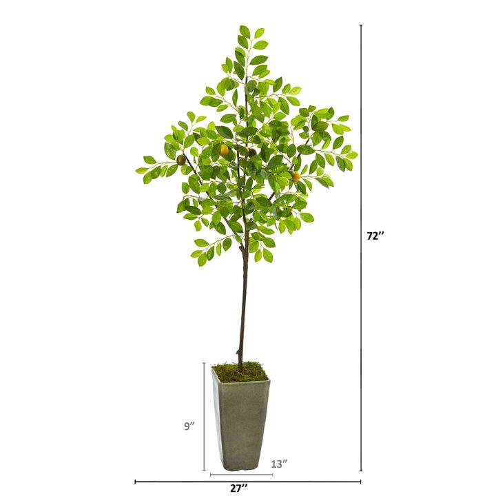 HomPlanti 6 Feet Lemon Artificial Tree in Olive Green Planter