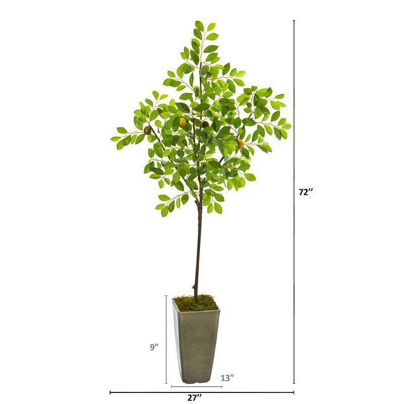Hivvago 6 Feet Lemon Artificial Tree in Olive Green Planter