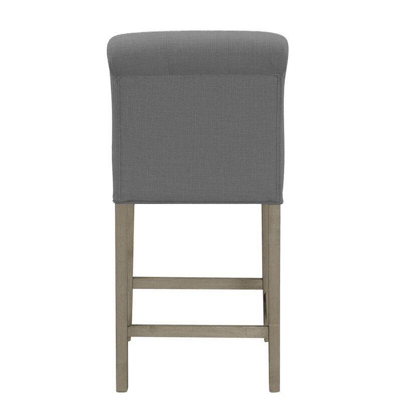 Glamour Home Set of 2 Gray Fabric Counter Stool Roll Back Design and Tufted Buttons