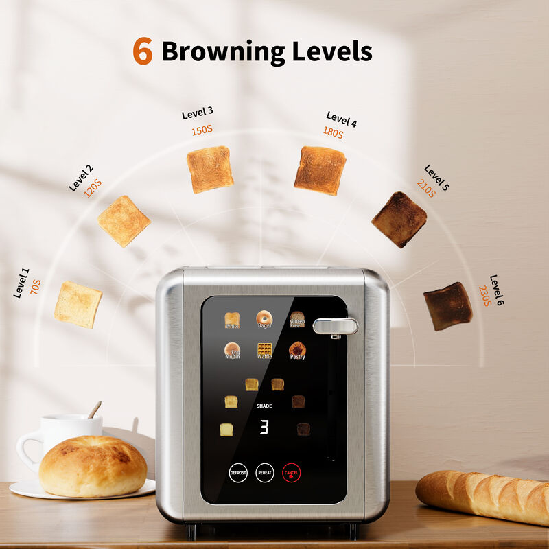 WHALLULTRA Toaster 2 slice, 6 Bread Shade Settings,Stainless Steel Toasters with Bagel,Cancel,Defrost Function,Removable Crumb Tray image number 4