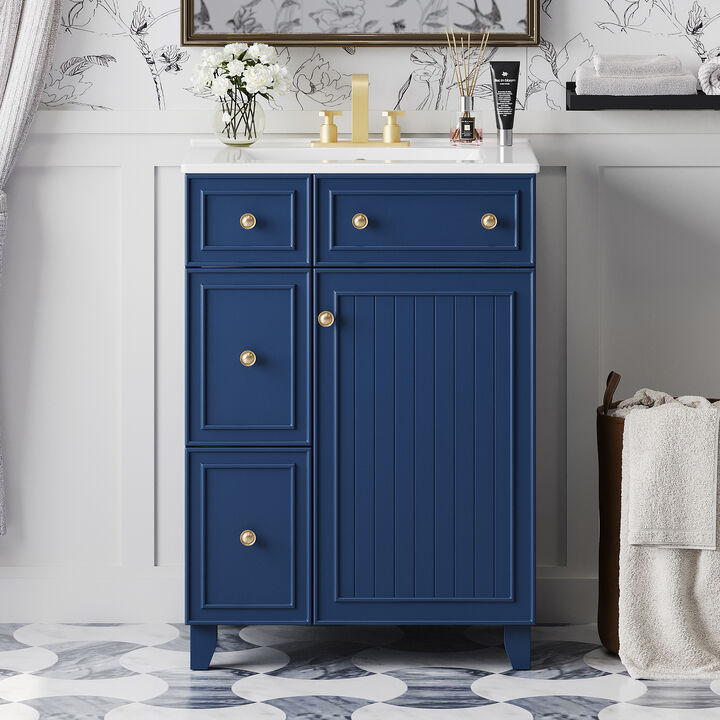 Whisen 24" Bathroom Storage Cabinet Bathroom Vanity with Ceramic Sink and 2 Drawers