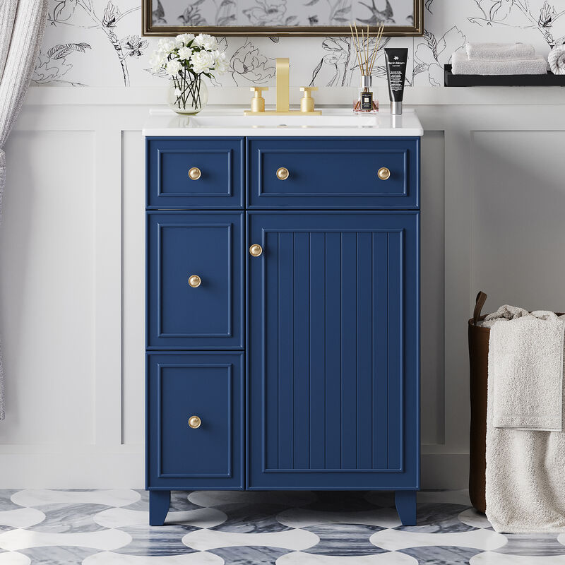 Whisen 24" Bathroom Storage Cabinet Bathroom Vanity with Ceramic Sink and 2 Drawers