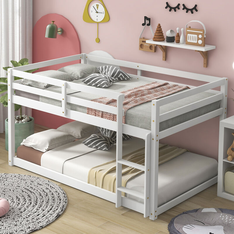 Twin over Twin Floor Bunk Bed, White(Old Sku:W50430320)