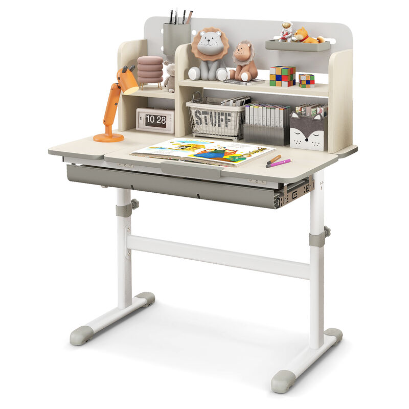 Height Adjustable Kids Study Desk with Tilt Desktop for 3-12 Years Old