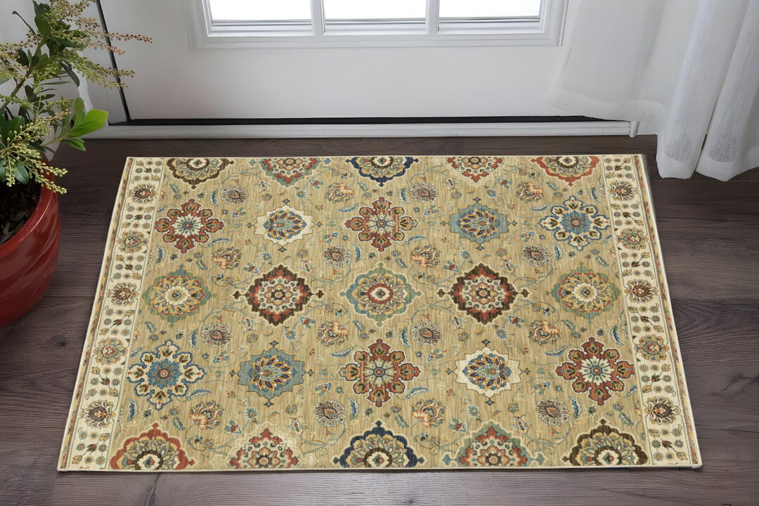HomeRoots Floral Area Rug With Fringe