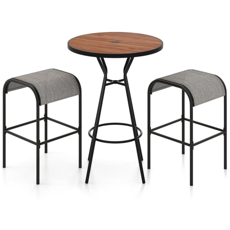 Hivvago 3 Pieces Outdoor Round Bar Table Set with 1.6 Inches Umbrella Hole