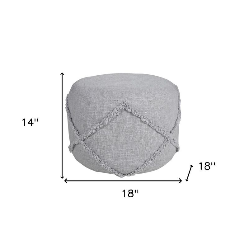 Hivvago 18 Inch Gray Cotton Cylinder Geometric Pouf Ottoman