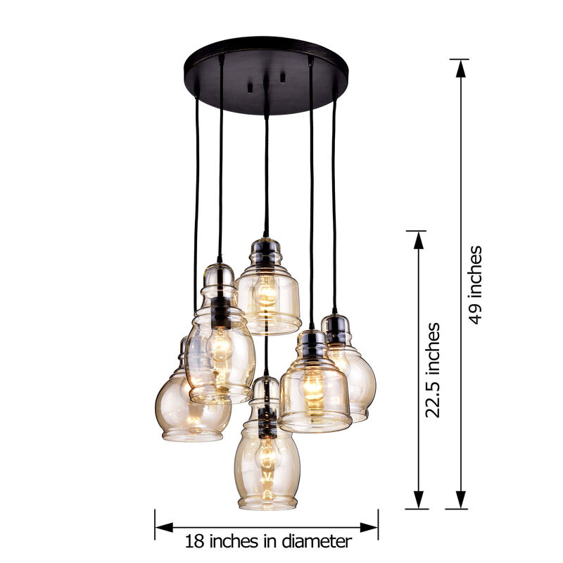 Venetian Cognac Glass Antique Black and Round Base 6-light Pendant image number 2
