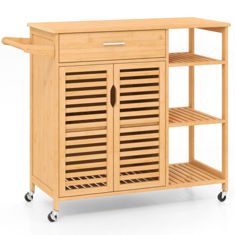 Hivvago Kitchen Island Cart on Wheels with Sturdy Bamboo Frame