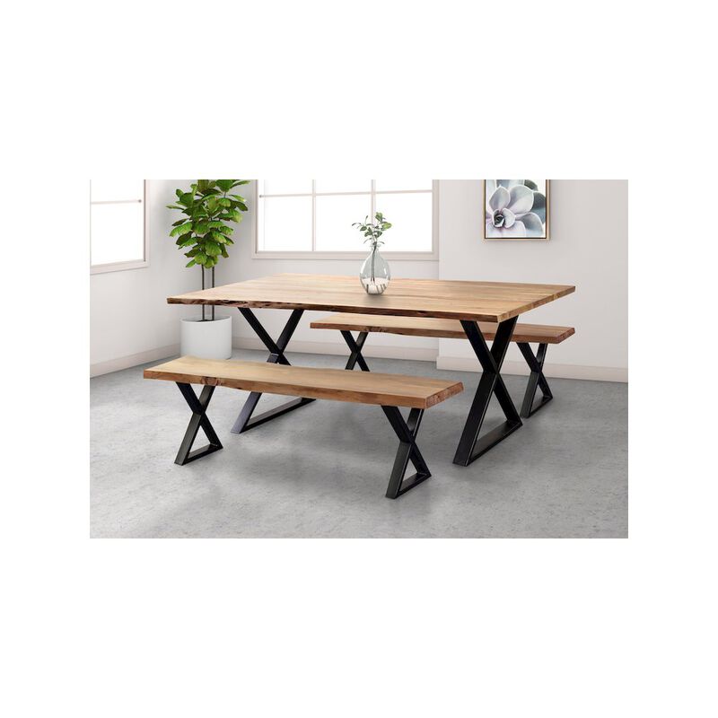 Porter Designs Manzanita Live Edge Solid Acacia Wood Dining Table, Natural