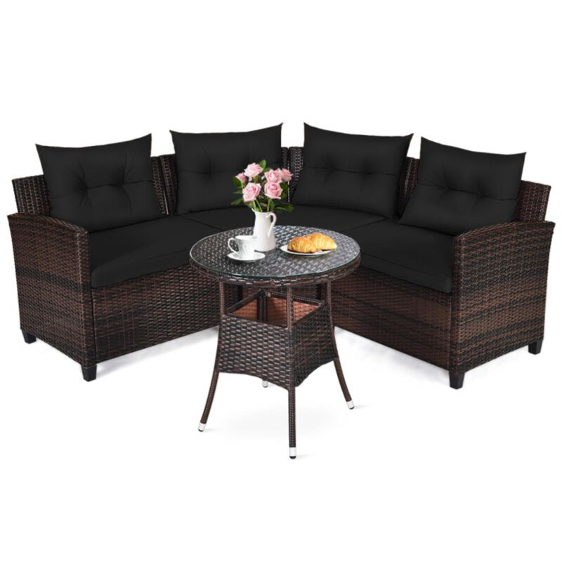 4 Pieces Furniture Patio Set Outdoor Wicker Sofa Set