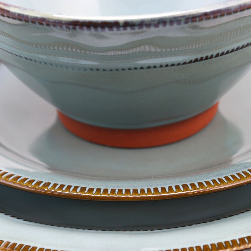 Gibson Elite Terranea 12 Piece Round Terracotta Dinnerware Set in Teal
