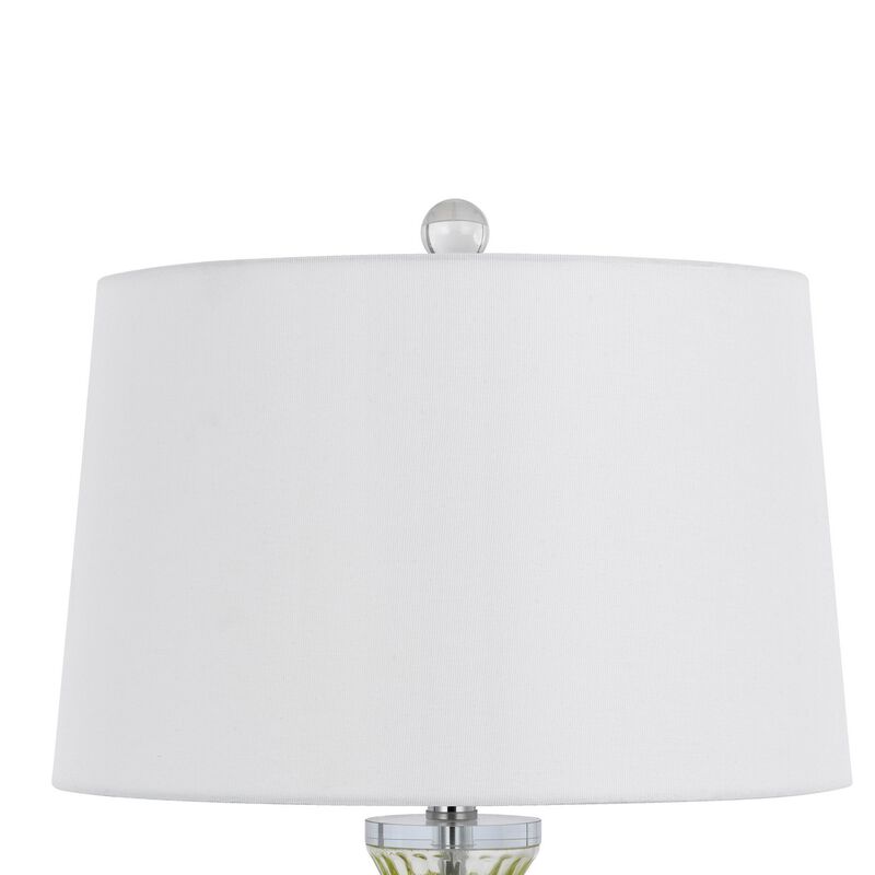 23 Inch Table Lamp Set of 2, Round Crystal Base, White Fabric Shade