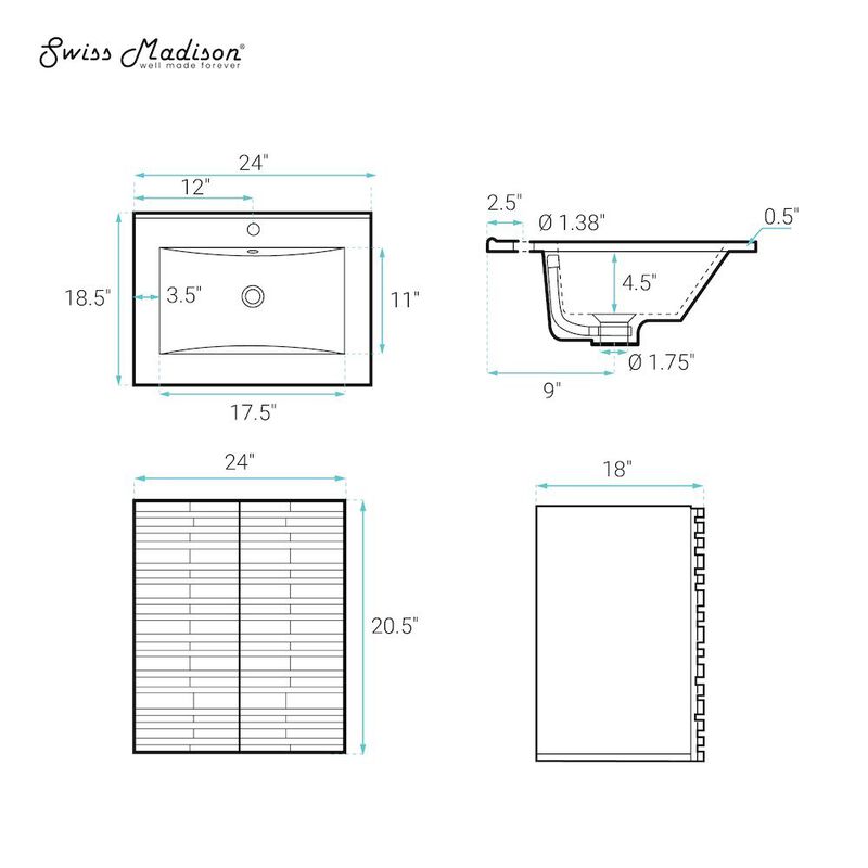 Cascade 24" Wall-Mounted Bathroom Vanity in Green Oak with Sink Top image number 4