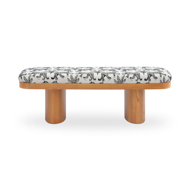 Ollie 48" Neutral Floral Jacquard Bench