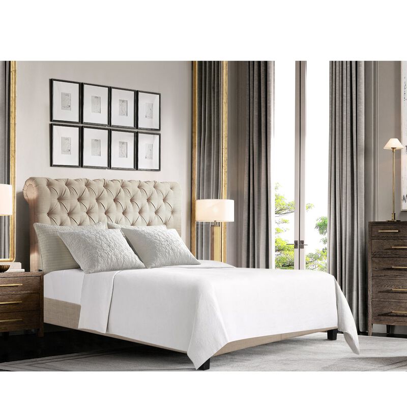 Luxury Upholstered Bed Frame with Tufted Headboard Platform Bed with Solid Wood Frame