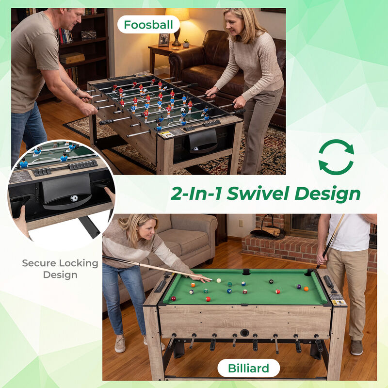 Multi Game 2 in 1 Swivel Table for Teens Adults, Home Game Room Table-Brown image number 4