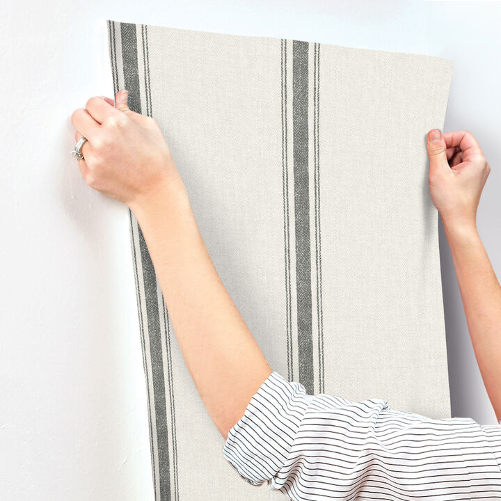 Linette Black Fabric Stripe Wallpaper