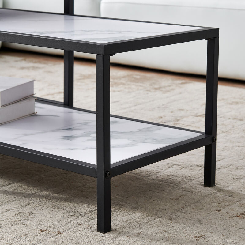 Modern Nesting coffee table Square & rectangle,Black metal frame with wood marble color top