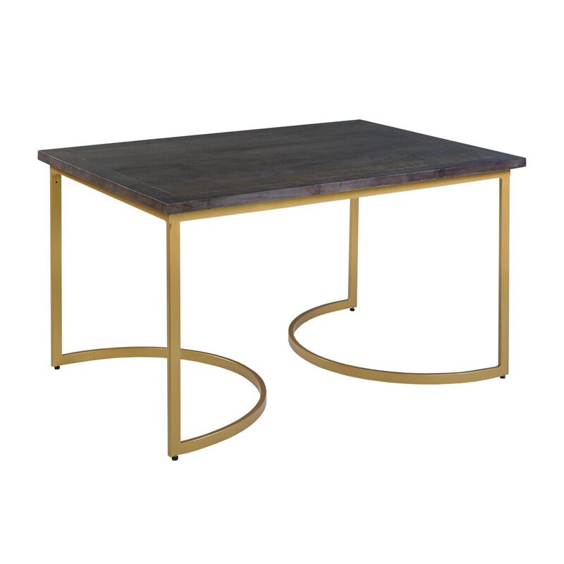 38 Inch Rectangle Metal Nesting Coffee Table - 3 pcs set, Dark Brown, Gold image number 8