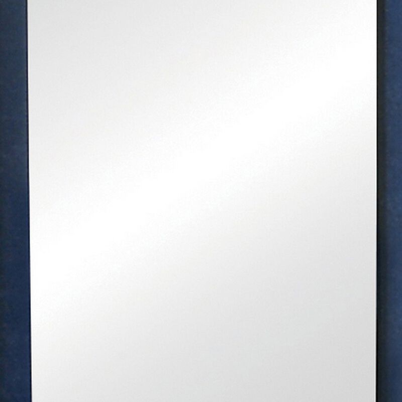 Cale 40 Inch Modern Glam Portrait Mirror, Nailhead, Blue Velvet Upholstered - Benzara