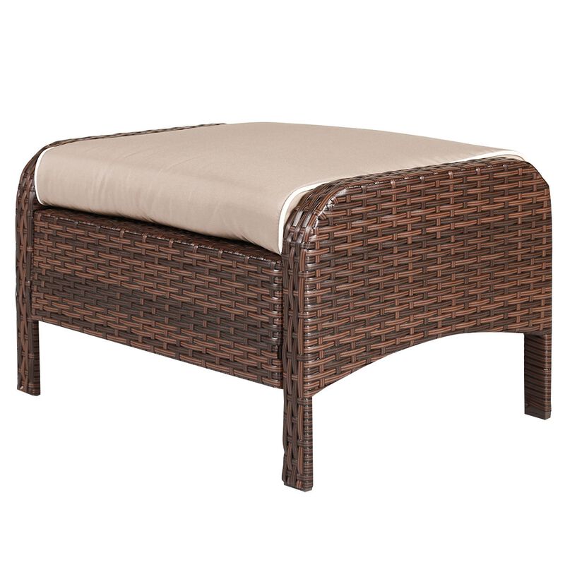 5-Piece Patio Rattan Sofa and Ottoman Set with Cushions, Stylish Outdoor Furniture