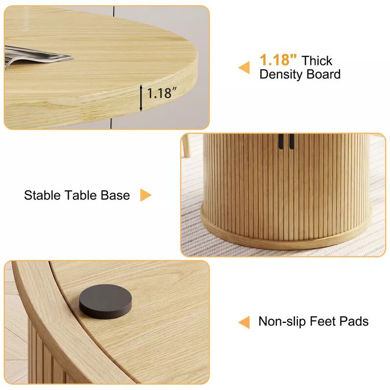 Vipbear 35.43" Round Dining Table for 4, Modern Wooden Kitchen Table with Built-in Storage Shelves image number 4