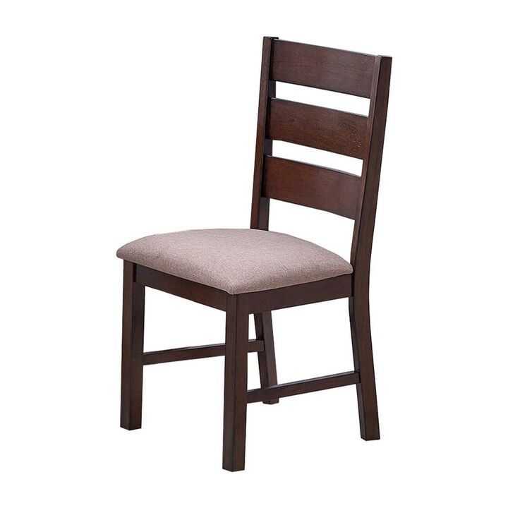 Yuzi Dining Chair Set of 2, Ladder Back, Cherry Brown Solid Wood - Benzara