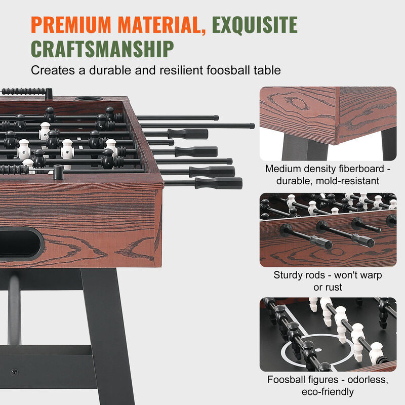 Indoor Full Size Foosball Table with Soccer Game Set, 4 Balls and 2 Cup Holders-Brown image number 7